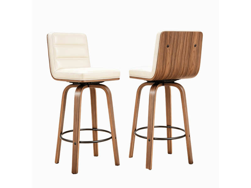  Tabouret de bar pivotant en similicuir avec dossier ergonomique, repose-pieds et patins antidérapants crème  - Conforama A