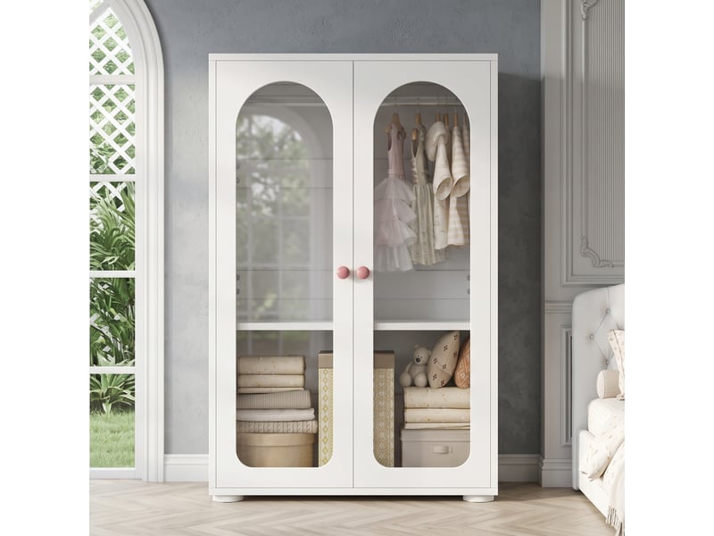  Armoire 2 portes avec penderie et étagères réglables pour chambre en mdf 80×50×120 cm blanc  - Conforama D