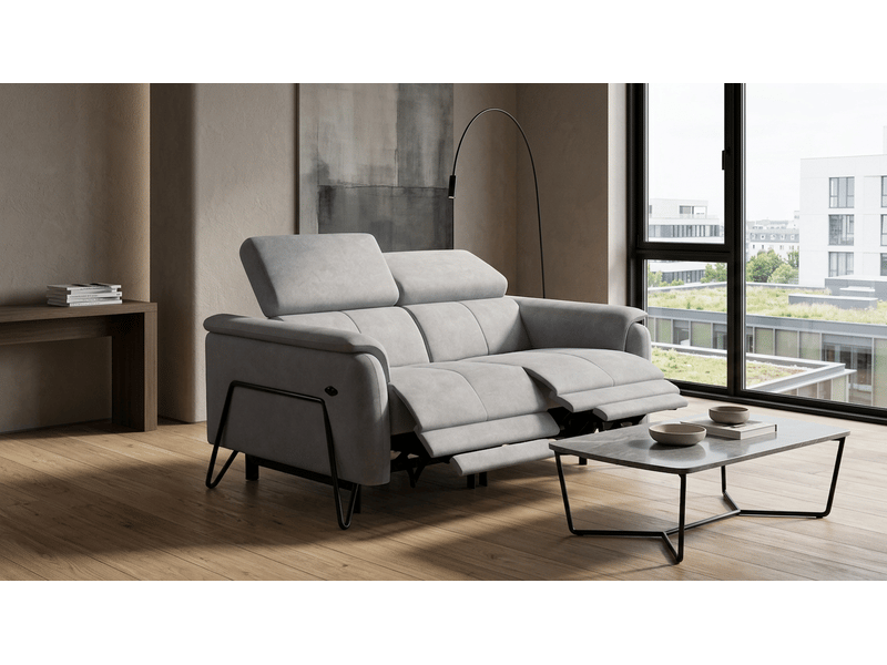  Canapé 2 places roden, 2x relax, tissu velours gris clair  - Conforama B