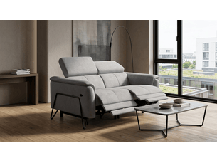 Canapé 2 places roden, 2x relax, tissu velours gris clair