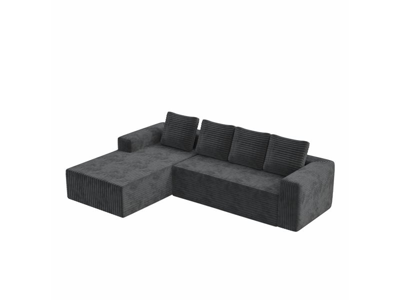  Canapé-lit, 261 × 168 × 58 cm, gris, velours côtelé, forme l, avec méridienne, modules reconfigurables, structure sans cadre  - Conforama A