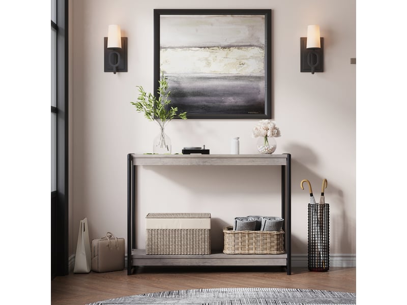  Table console d'entrée, table de hall, meuble de rangement 2 niveaux, 100 x 35 x 65 cm, gris  - Conforama B