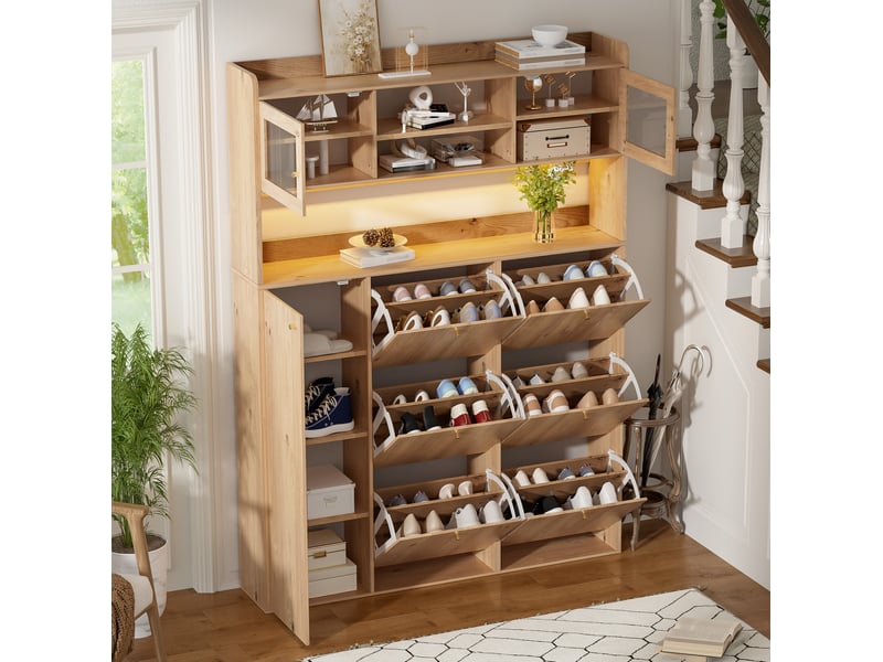  Meuble à chaussures avec led, 6 abattants, 130x25x180 cm  - Conforama B