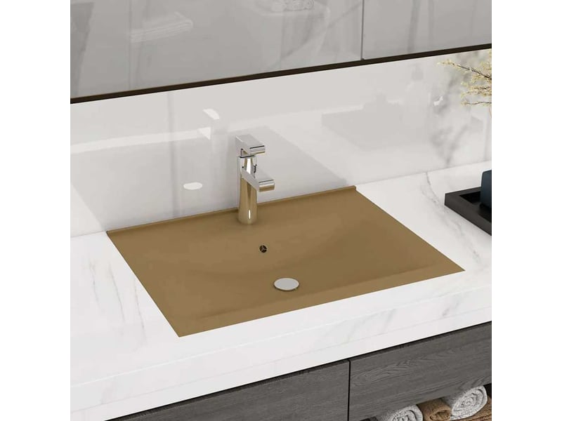  Lavabo de bain, vasque à poser avec trou de robinet crème mat 60x46 cm céramique cf65631  - Conforama B