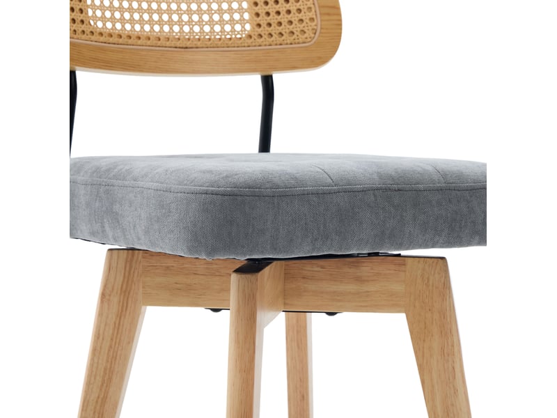  Lot de 2 chaises pivotantes 360° 43x50x77 cm – gris – dossier en rotin tressé, assise rembourrée en chenille  - Conforama D