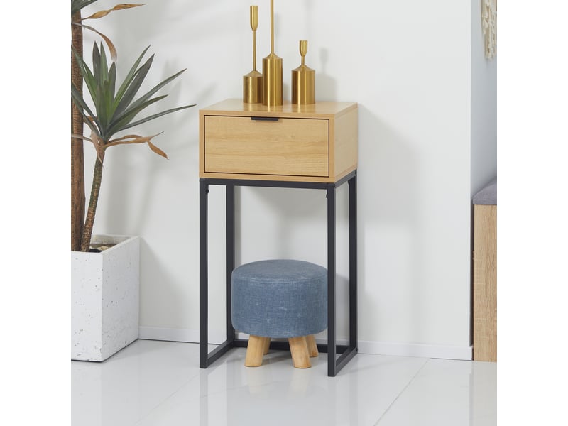  Table d'appoint avec tiroir, table d'appoint moderne avec pieds en acier pour entrée ou salon, 40 x 30 x 76 cm, naturel  - Conforama D