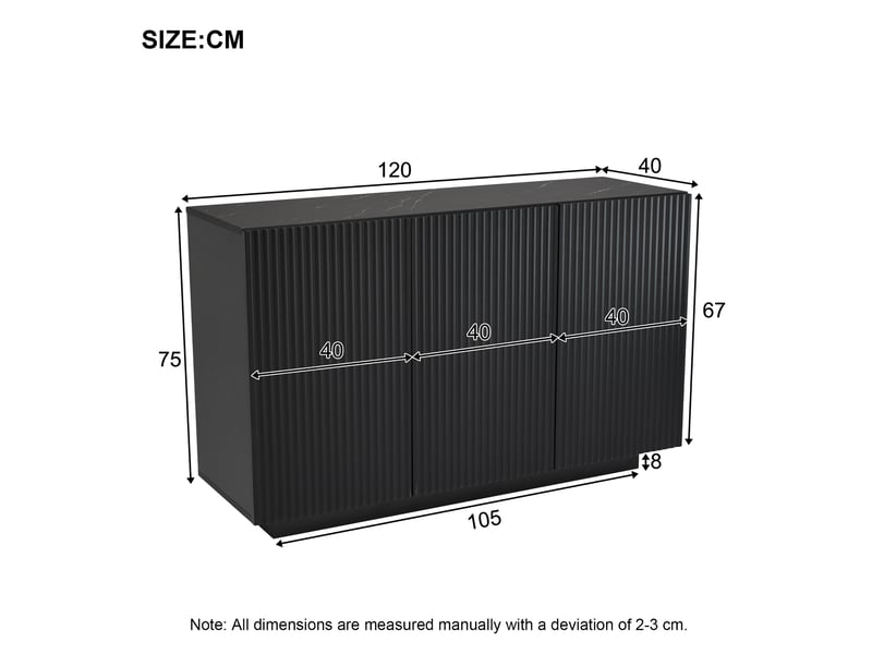  Buffet 3 portes avec 6 compartiments et led bluetooth pour salon en mdf 120×40×75 cm noir  - Conforama E