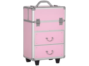 Trousse de maquillage professionnelle, avec 6 tiroirs extensibles et serrure à clé, 36 x 23 x 58 cm, rose
