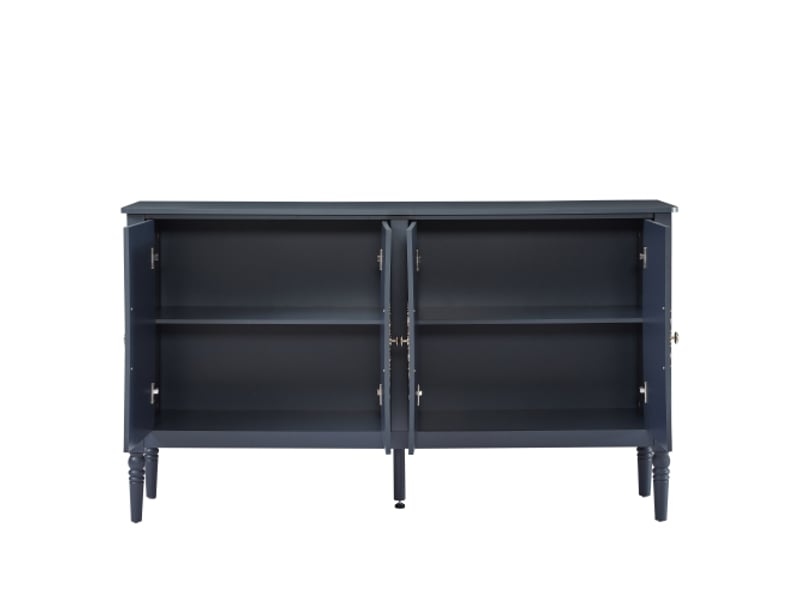  Buffet bleu marine à reliefs antiques, grand rangement, coins arrondis – meuble classique pour salle à manger et salon  - Conforama E