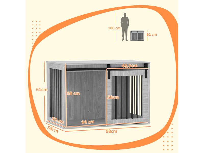  Caisse d'intérieur chats et chiens 98 x 58 x 61 cm – gris – porte coulissante verrouillable et ventilée  - Conforama C