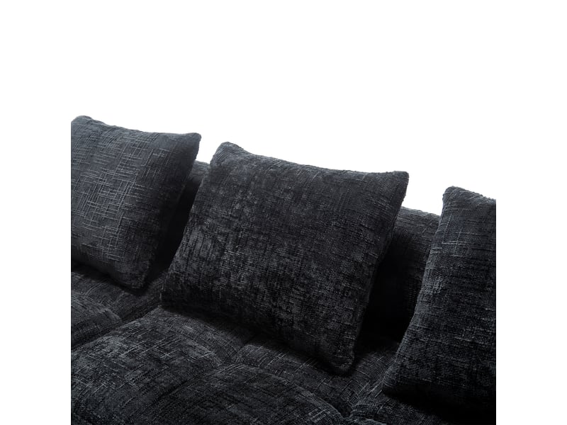  Canapé d'angle 3 places en chenille noir avec méridienne, accoudoirs et 3 coussins inclus  - Conforama W