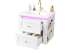 Meuble sous lavabo suspendu 61x47x50 cm blanc brillant avec led et vasque