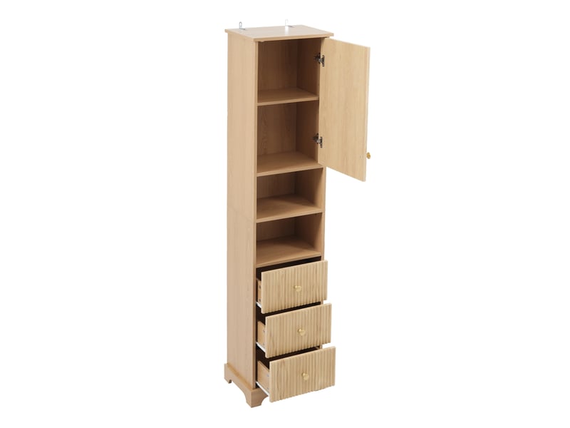 Colonne salle de bain bois naturel 40 × 30 × 172 cm, 3 tiroirs, étagères - Conforama E
