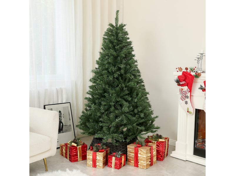  Sapin de noël artificiel arbre de noël 180 cm avec 1 000 branches, base en acier, ouverture automatique, vert  - Conforama A