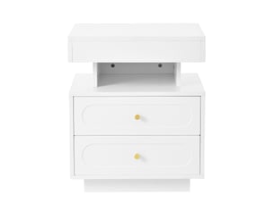 Table de chevet led blanche design contemporaine avec 2 tiroirs et niche ouverte