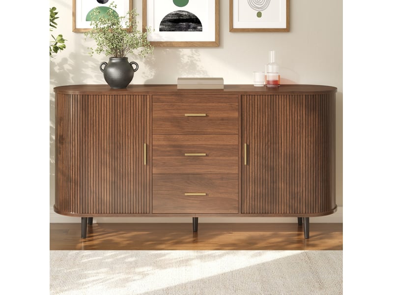  Buffet de salon avec 3 tiroirs, portes coulissantes, 160x40x80,5 cm, mdf noyer  - Conforama B