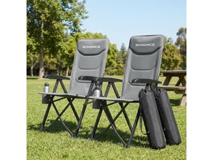 Chaise de camping, lot de 2, dossier réglable 95°-150°, porte-gobelet, sac de transport, pêche, jardin, gris