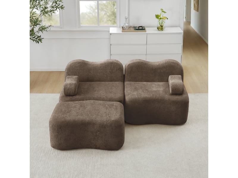 Canapé modulaire d'angle 2 places avec assise profonde et coussins d'accoudoir, en velours marron - Conforama B