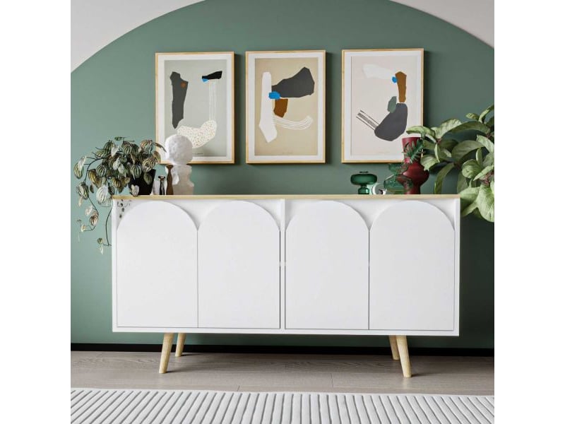 Buffet 4 portes en aggloméré venezia blanc et chêne  - Conforama B