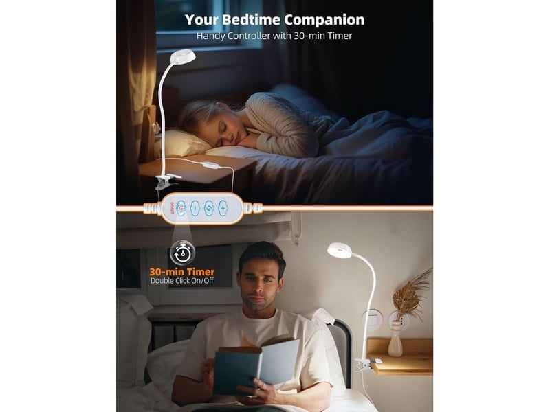  Lampe led clip – 10 niveaux luminosité, 5 modes couleur, flexible, lecture et chevet, pince pour lit, bureau, table, dortoir, lumière douce  - Conforama C