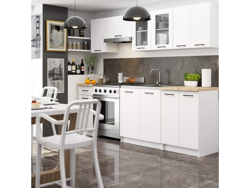 Ensemble de cuisine vitré akord oliwia 2.4m blanc 240 cm 11 portes 1 tiroir façade blanche 240x46x203 cm Oliwia 2.4M - Conforama B
