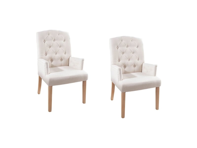 Lot de 2 fauteuils de table regina beige capitonnés – accoudoirs rembourrés et pieds en bois massif clair - Conforama A