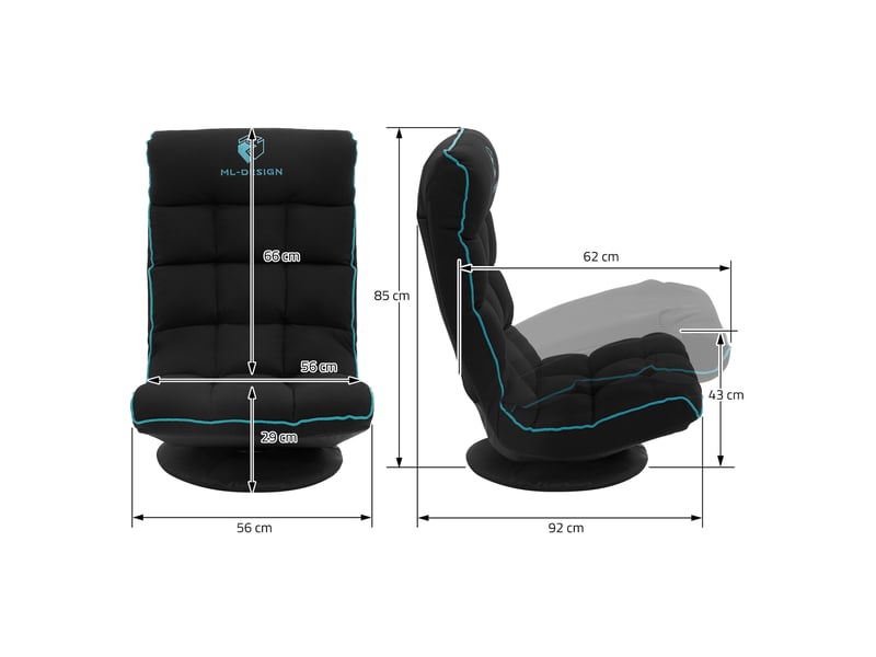 Ml-design fauteuil de sol gaming noir-turquoise pivotant 360° modèle de jeu pliable avec appui-tête dossier réglable et rembourré siège multi-positions relaxant confort pour lounge salon ou chambre ECD Germany GmbH - Conforama E