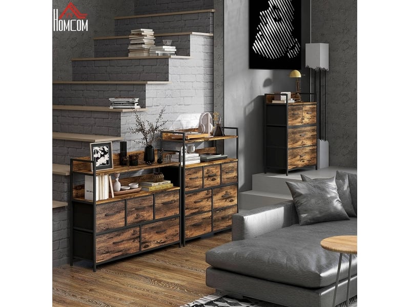 Commode avec 4 tiroirs pliables et plateau de rangement, style industriel, pour salon, marron rustique, 60 × 29 × 85 cm - Conforama C