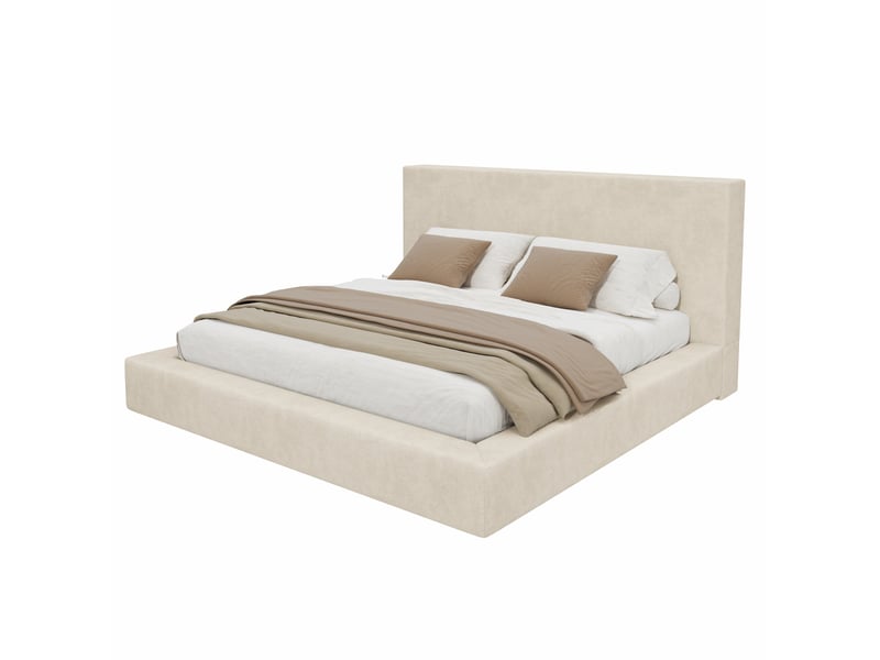 Lit double 180x200 cm lit adulte avec sommier à lattes, chenille beige, sans matelas - Conforama A