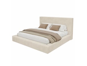 Lit double 180x200 cm lit adulte avec sommier à lattes, chenille beige, sans matelas