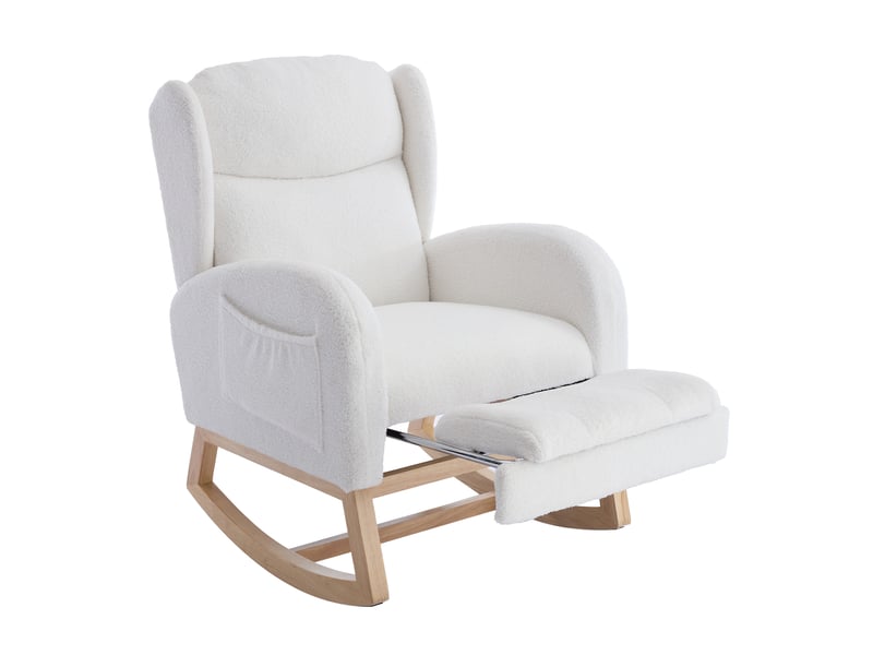  Fauteuil à bascule ergonomique avec repose-pieds pliable et poches de rangement en tissu teddy blanc  - Conforama A