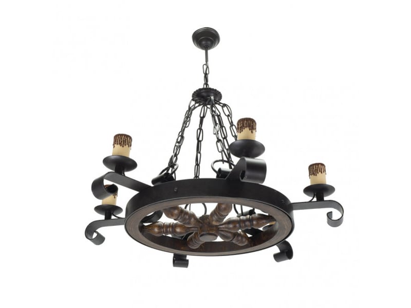 Suspension rustique ABRILA Rueda 6 lumières E27 marron rustique, métal résine et polycarbonate, hauteur réglable 40-70 cm, Ø70 cm 92.527/6 - Conforama A
