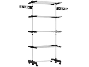 Étendoir à linge, 5 niveaux, pliable, système de pliage en un clic, 142 cm x 55 cm x 172 cm, noir et argent