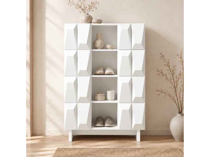  Vitrine et meuble à chaussures – 4 portes, 12 compartiments – blanc, 90,5 x 34 x 135,5 cm  - Conforama B