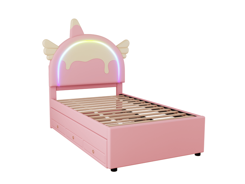  Lit enfant licorne - 90x200 cm - lit gigogne - rose - pu et mdf - tiroirs intégrés CYQ-WX000533AAH - Conforama W