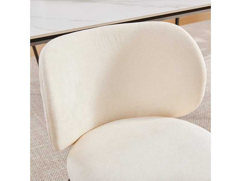  Lot de 2 chaises de salle à manger crème chenille - dossier courbé, piètement bronze, design moderne &amp; confort  - Conforama D