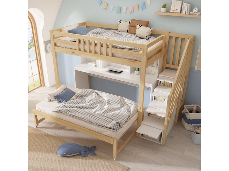 Lit superposé enfant avec lit gigogne et bureau mobile homvra  - Conforama C