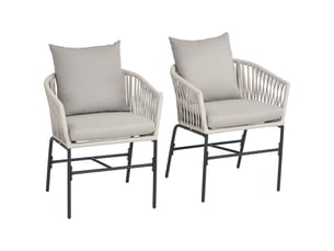 Lot de 2 chaises de jardin en acier et corde avec coussins beige 57 x 60 x 71 cm