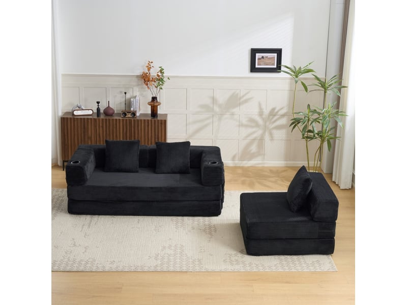  Canapé-lit de sol convertible 277,5x92,5x60 cm noir  - Conforama C