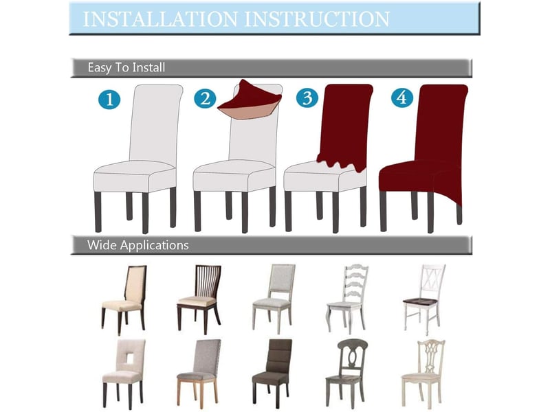  Housses de chaise élastiques, adaptées aux chaises de salle à manger, grandes housses de chaise haute en spandex, avec bande élastique noir, ensembl XLH-ZLS-009387MF - Conforama E
