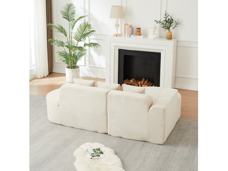 Canapé d'angle modenvie en velours côtelé beige 220 x 155 cm 4 places avec méridienne - Conforama E