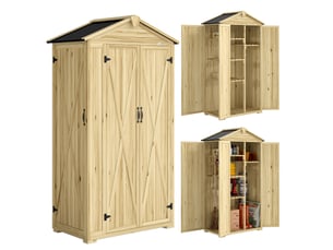 Armoire de jardin en bois 3 portes 4 étagères naturel 93 x 53 x 168 cm