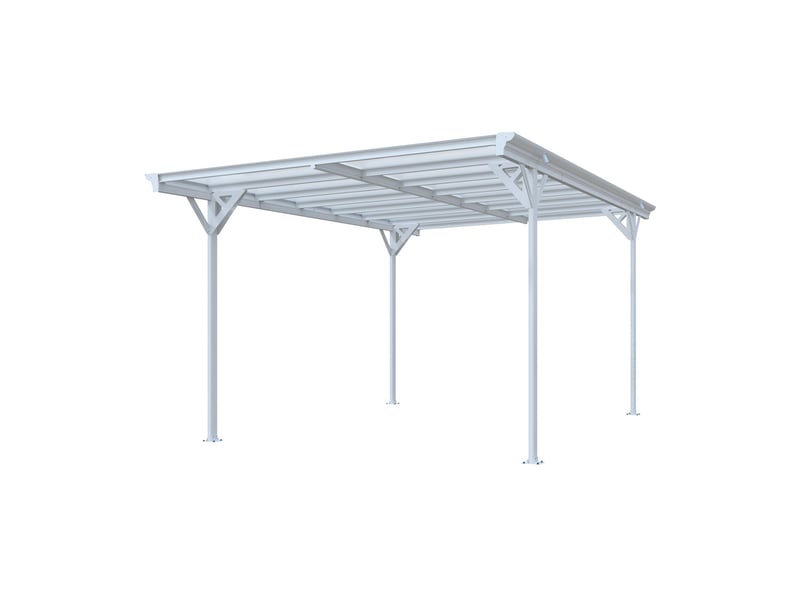  Carport aluminium. Polycarbonate et acier inoxydable 15m² blanc - 1 voiture max. - le born  - Conforama A