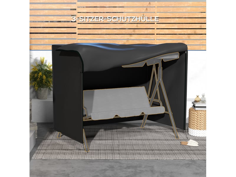  Housse de protection pour balançoire de jardin 3 places 205x124x164 cm noire en polyester, fermeture zippée  - Conforama D