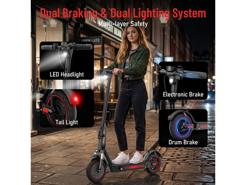  Trottinette électrique hiqis d9pro, double suspension, pneus alvéolés 10, noir  - Conforama D