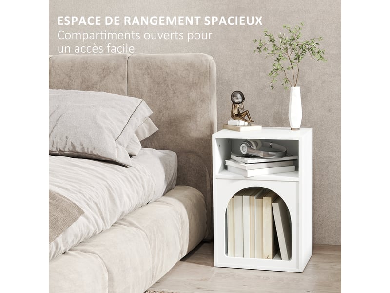 Lot de 2 tables de chevet, table de nuit avec compartiments ouverts, design arqué, blanc, 40 x 30 x 60 cm - Conforama E