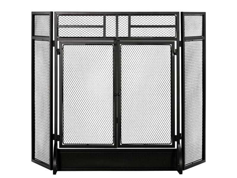  Pare-feu pliable, 3 pièces avec double porte et pieds, 120 x 11,5 x 79 cm, noir  - Conforama B