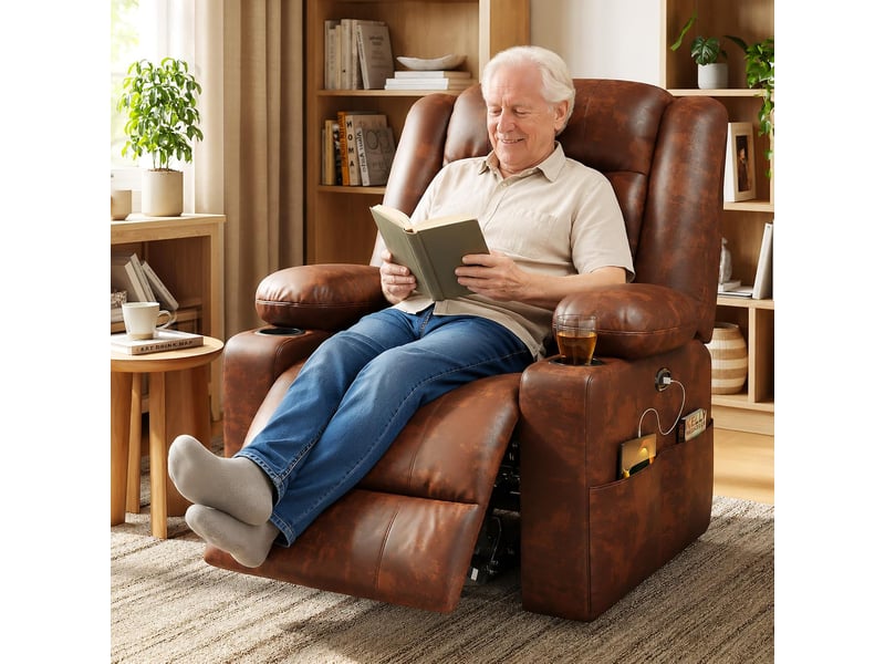 Fauteuil de massage électrique à 2 moteurs avec aide au lever pour personnes âgées, fauteuil tv inclinable, massage et chaleur, marron - Conforama C