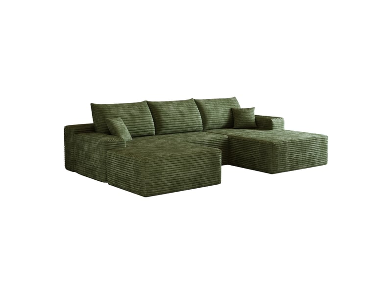 Canapé d’angle modulable 270 x 175 x 83 cm 3 places avec pouf, méridienne en l, assise profonde, sans montage, vert Bliss Lite - Conforama A
