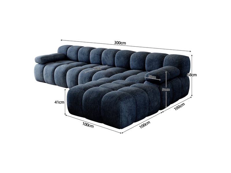  Canapé d'angle 4 places 300x200x68 cm en tissu chenille bleu  - Conforama C